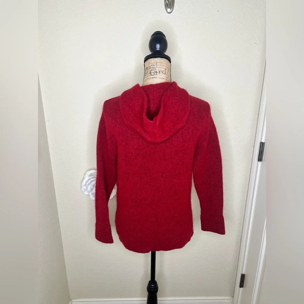 Vince Italy Wool Alpaca Blend Fuzzy Hooded Sweater Cherry Red Oversized XS
